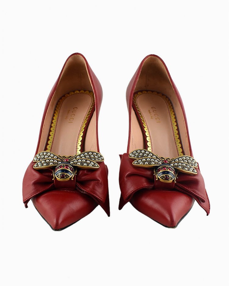 Scarpin Gucci original Bee em couro vermelho feminino
